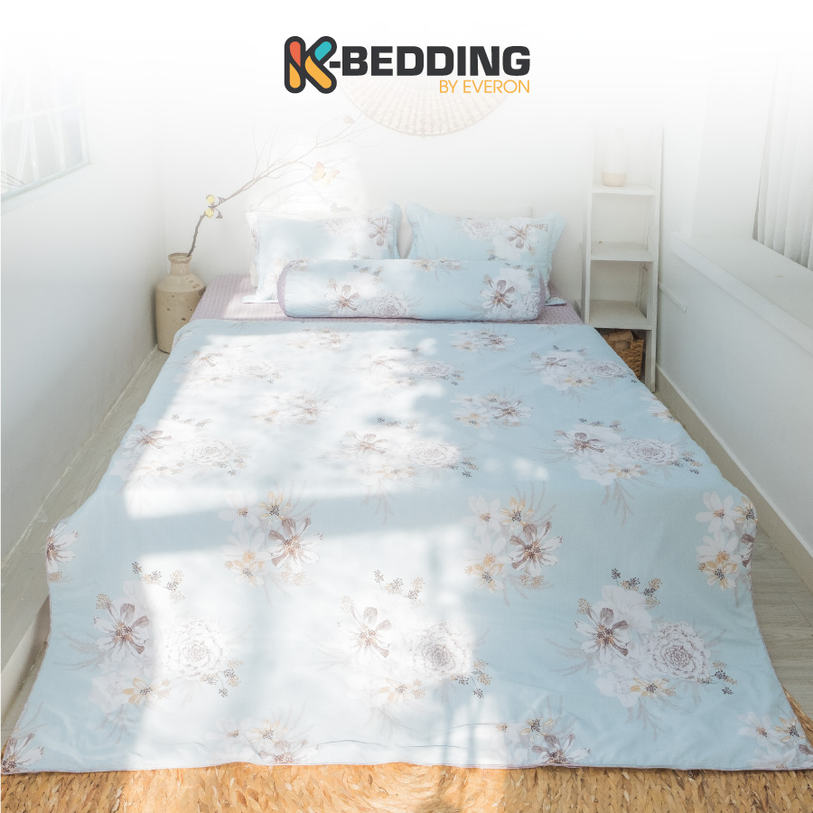 Bộ ga giường Microtencel Xanh Thiên Thanh K-Bedding KMTP 104 (KHÔNG GỒM CHĂN) chất liệu cao cấp, thoáng mát nhập khẩu Hàn Quốc  Everon Bedsheet Set