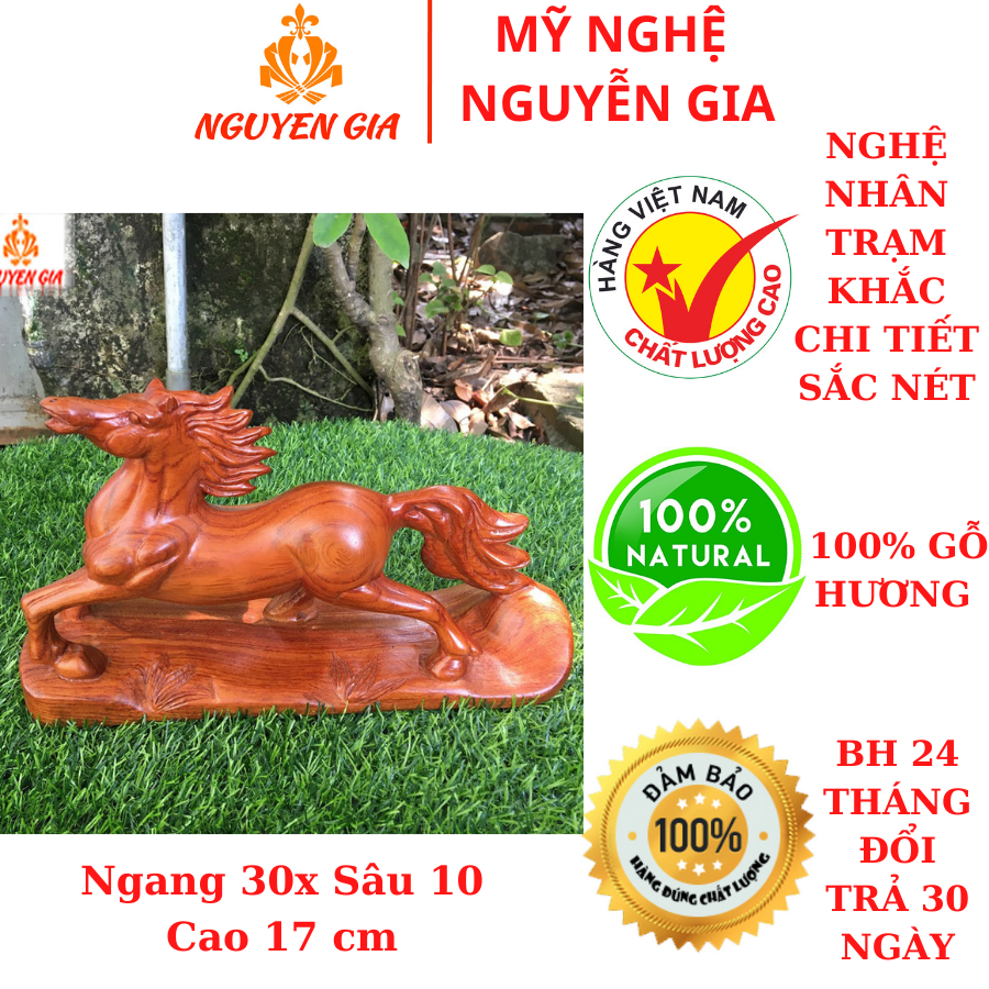Tượng ngựa phong thủy để bàn gỗ hương cao cấp nguyên khối ngang 30 cm mang lại sự may mắn tiền tài sự thăng tiến trong công việc cho gia chủ
