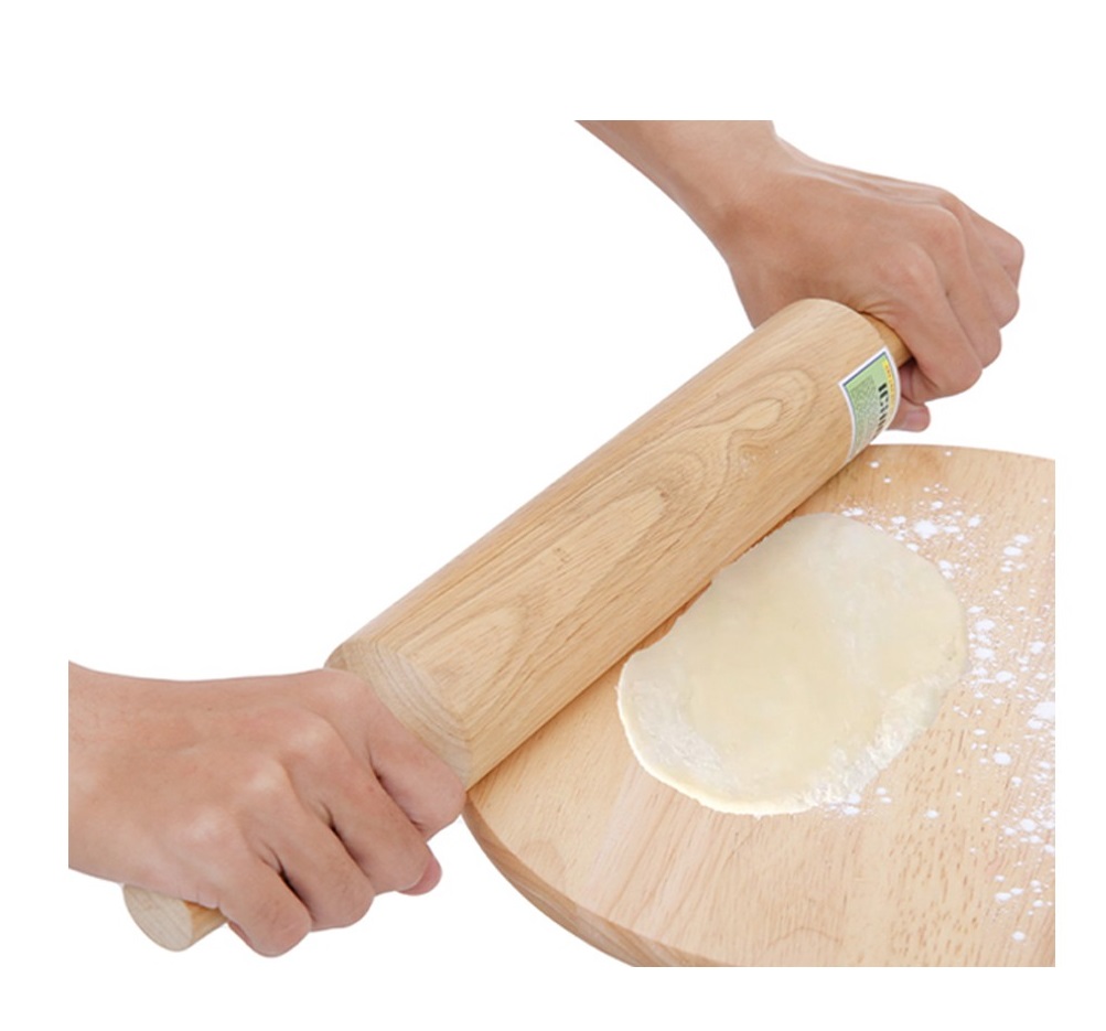 Cán bột lăn gỗ xoay & silicon 38cm