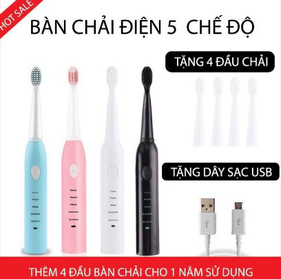 Bàn chải đánh răng điện 3 đầu thay thế electric toothbrush, làm sạch sâu, giúp răng trắng sáng