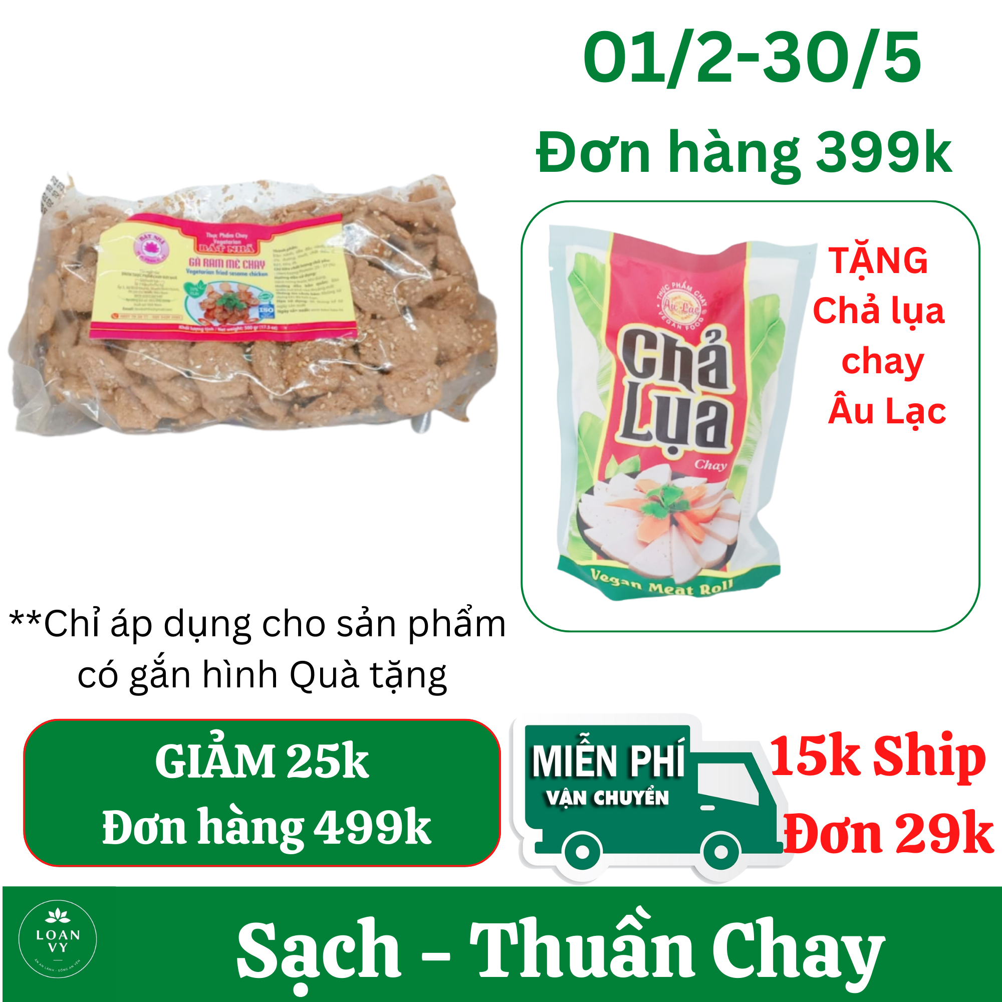 500g Gà chay ram mè Bát Nhã - Thơm giòn thuần chay - Thực Phẩm Chay Loan Vy  + TẶNG Chả lụa chay Âu Lạc đơn 399k