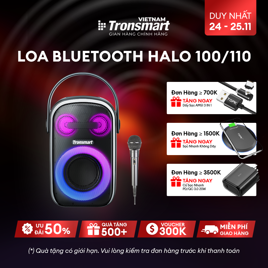 Loa Bluetooth 5.3 Karaoke mini di động TRONSMART HALO 100 SPEAKER Đèn RGB