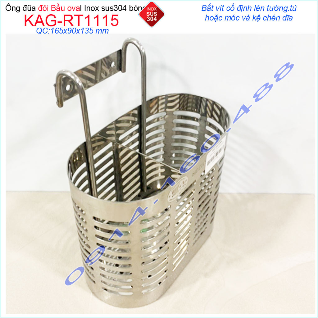 Ống đũa đôi bầu KAG-RT1115, ống đựng đũa nhà bếp inox dập khuôn SUS304 sáng bóng thiết kế đẹp siêu bền sử dụng tốt