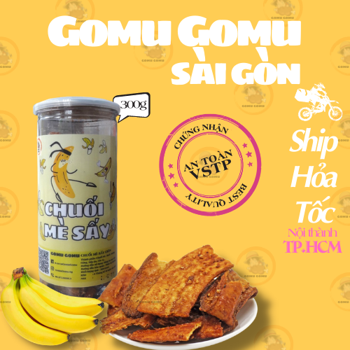 Chuối Mè Gừng sấy giòn, hũ pet 300g Gomu Gomu đồ ăn vặt Sài Gòn