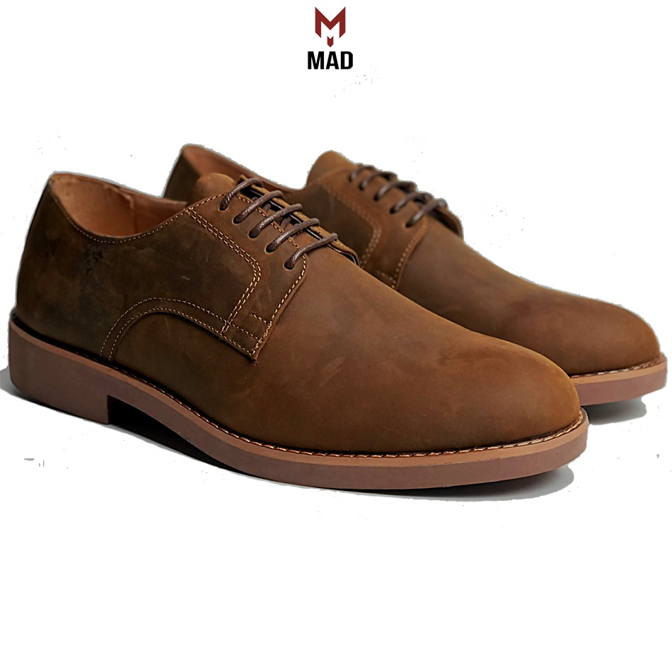 Giày tây nam Derby Plain MAD Shoes Brown da bò sáp ngựa điên buộc dây thời