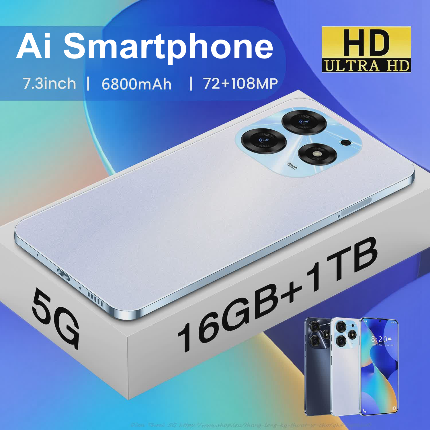 Ai Phone Smartphone 7.3inch cheap AI phone 16 + 1TB Big Memory cheap AI phone dual SIM Camera 108 + 72MP student cheap battery 6800mAh mobile phone battery