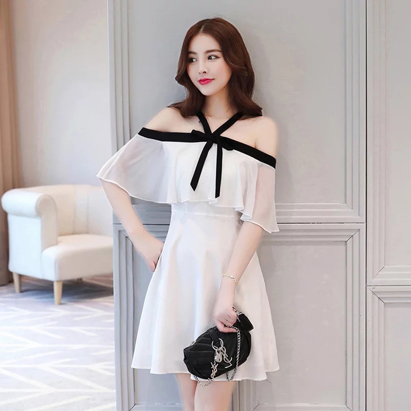 [HCM]Đầm Nữ Xòe Trễ Vai DH018 - Trắng