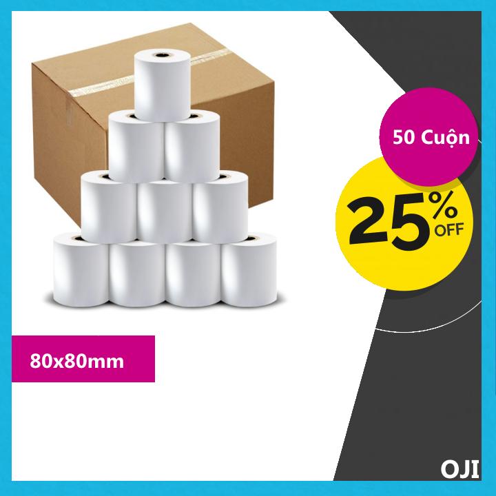 Thùng 50 Cuộn Giấy In Nhiệt Dùng Cho Máy In Bill K80 Phi 80 (80x80mm)