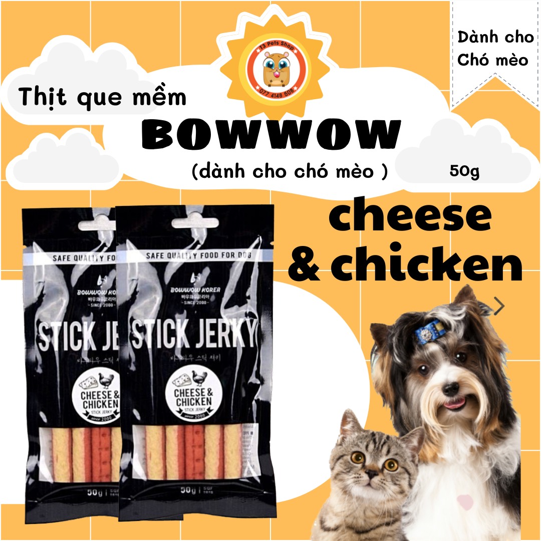 phô mai & thịt gà que 50g Bow wow dành cho chó