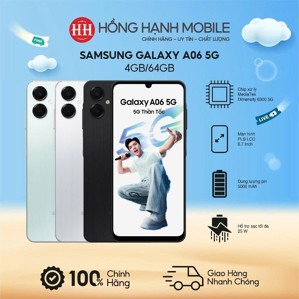  Điện Thoại Samsung Galaxy A06 5G 4GB 64GB - Hàng Chính Hãng 