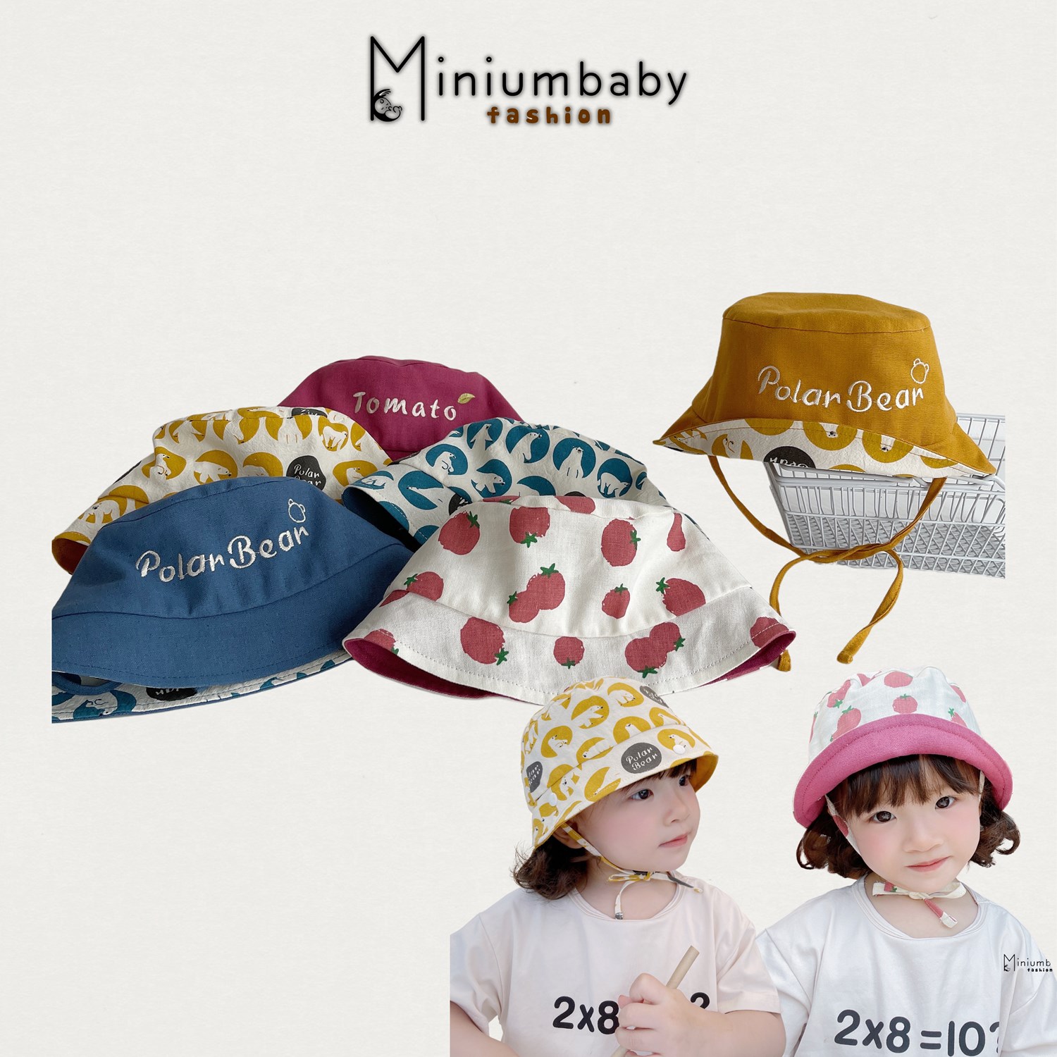 Mũ bucket hàn quốc cho bé trai, bé gái, mũ thời trang, nón chống năng trẻ em unisex Miniumbaby - M1190