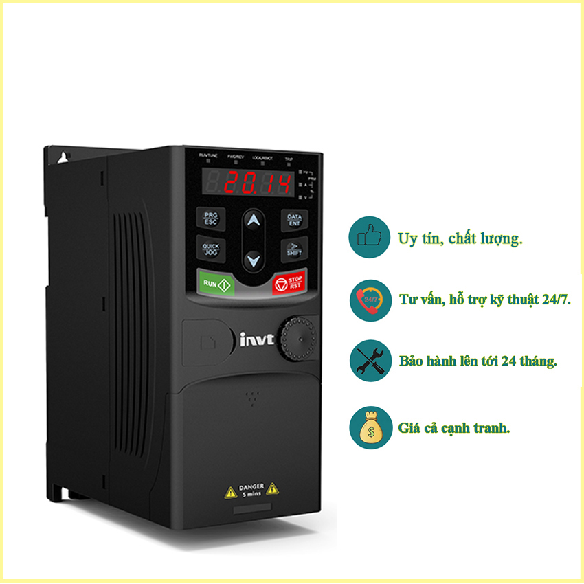Biến tần invt gd20-2r2g-4 2.2kw vào 3 pha 380v ra 3 pha 380v- biến tần invt