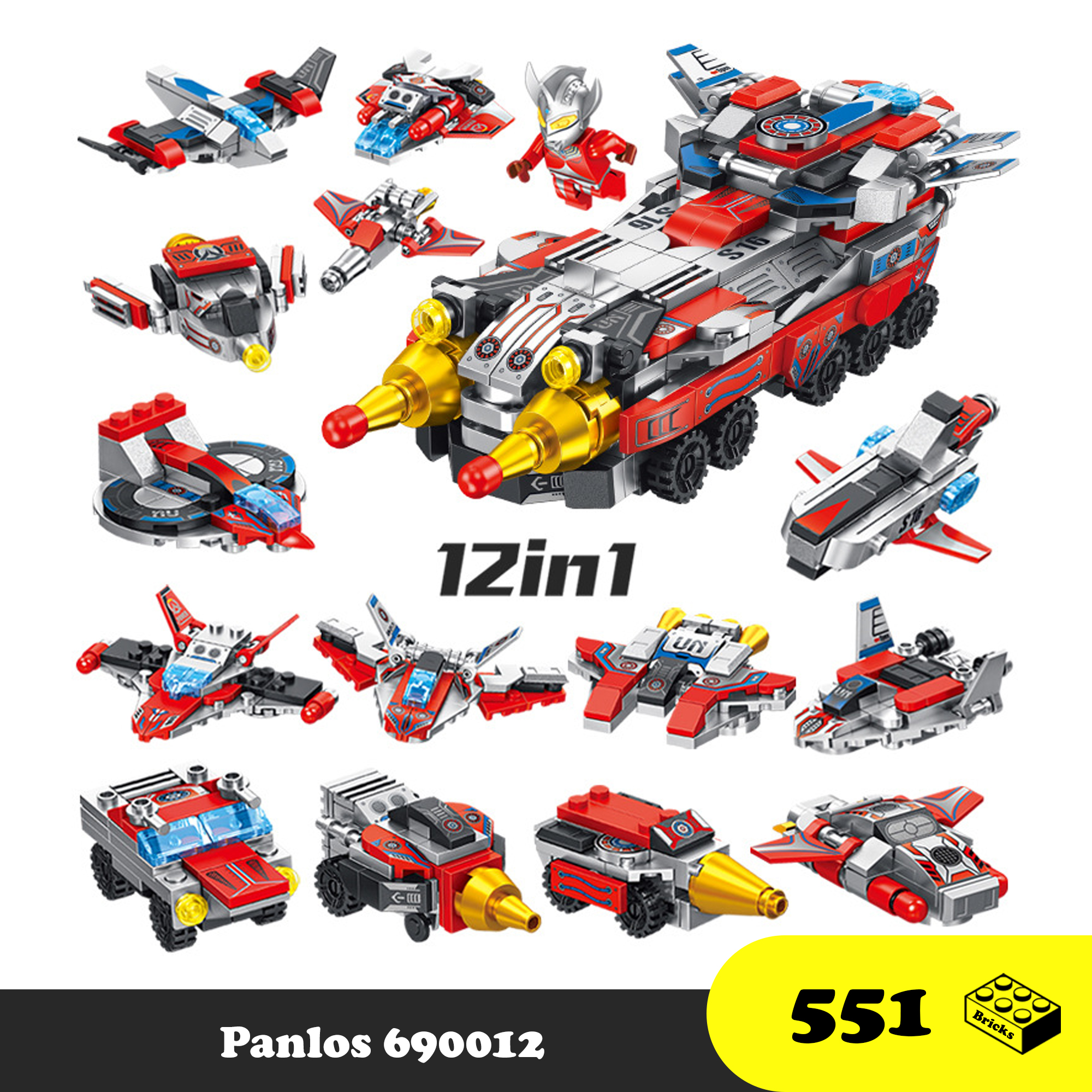 Lego lắp ráp robot siêu nhân điện quang - Lego Robot 12 in 1 Pan Luosi 690012 - Đồ chơi trí tuệ 551 mảnh ghép