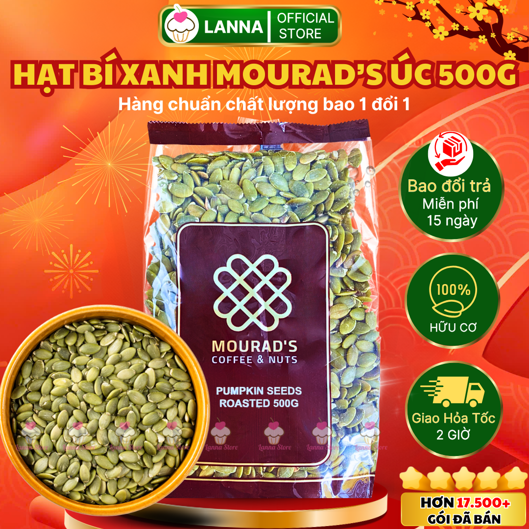 [HÀNG CHUẨN CHẤT LƯỢNG] Hạt bí xanh Mourad's chắc mẩy sấy giòn nguyên vị 500g, Hạt bí tách vỏ Nhập khẩu Úc