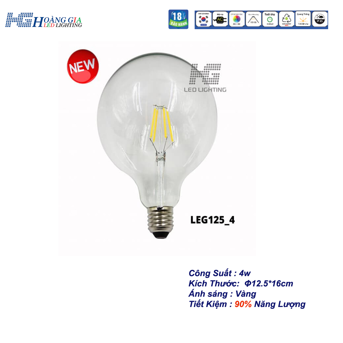 Đèn led trang trí edison g125 4w