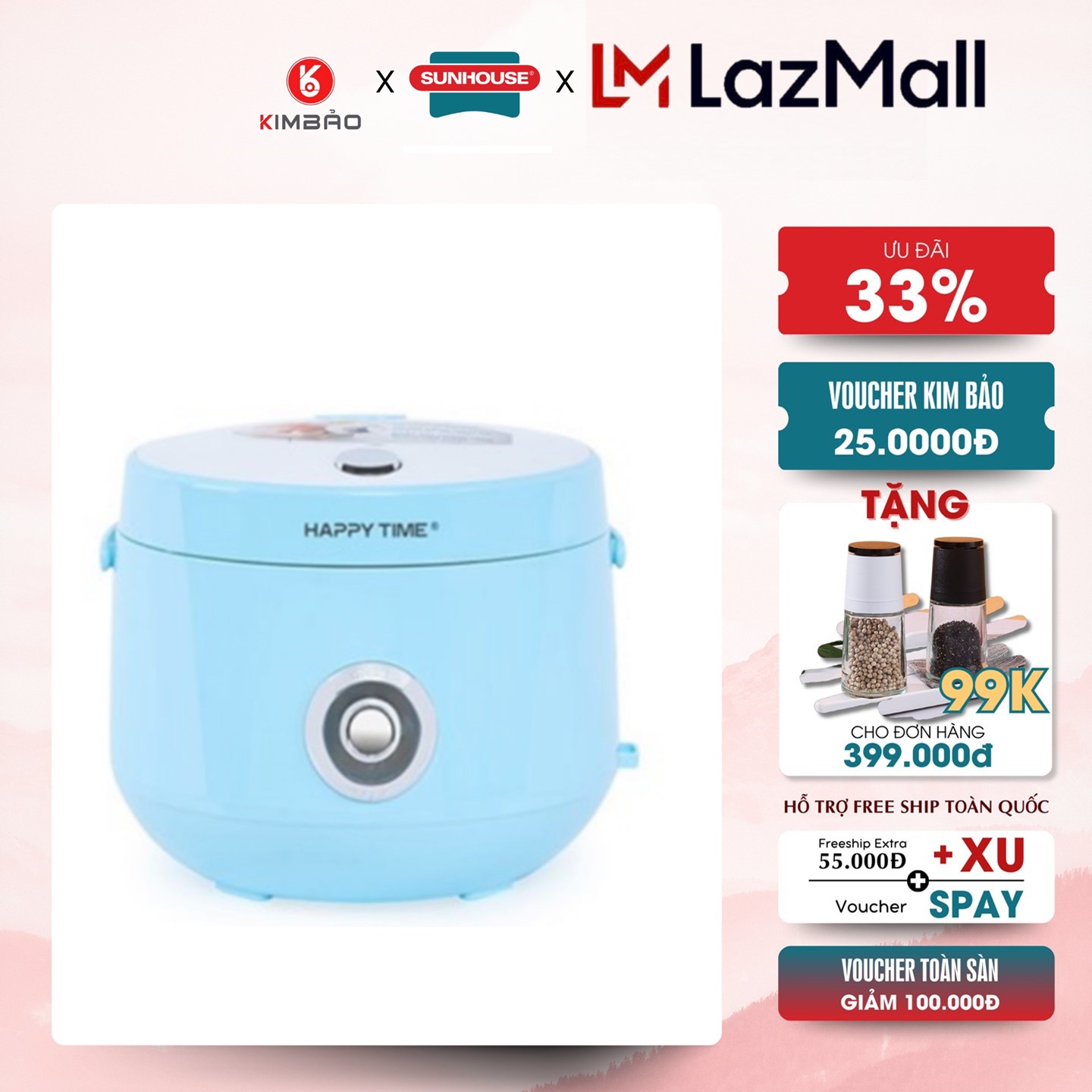 Nồi cơm điện 1.2l happy time htd8522g lòng nồi chống dính vỏ nhựa cao cấp bền đẹp giữ cơm nóng lâu
