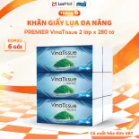 [COMBO 6 GÓI] Khăn giấy lụa đa năng PREMIER VinaTissue, 2 lớp – 100% bột giấy nguyên sinh, không chất tẩy, 280 tờ/gói – Chính hãng