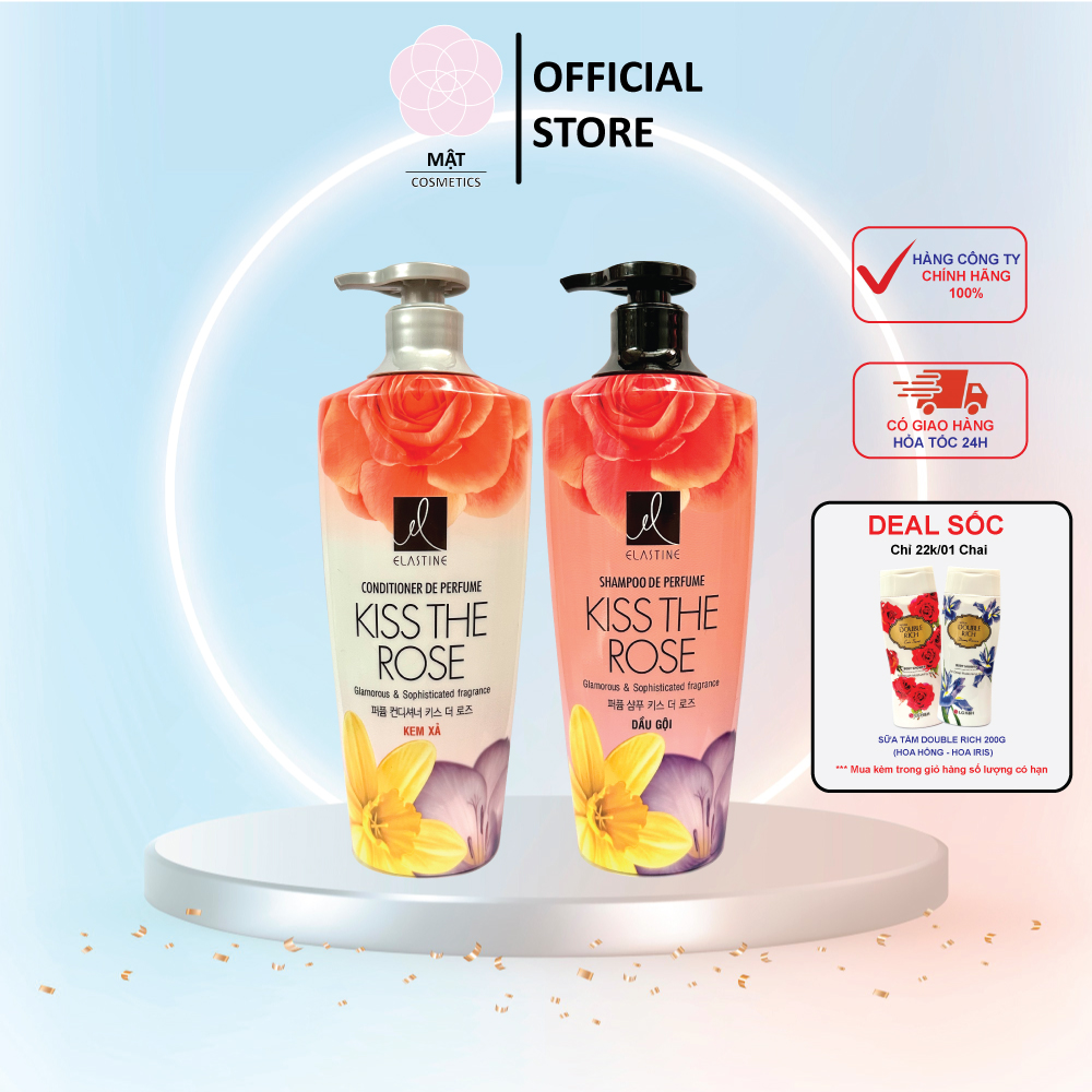 Combo Dầu gội và Kem xả nước hoa Elastine Kiss The Rose 600ml