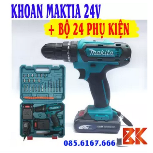 Máy Khoan Pin Bê Tông Bắt Vít MAKITA 24V - 3 chức năng- 2 Pin 4Ah - Khoan Sắt, Gỗ, Bắn Vít
