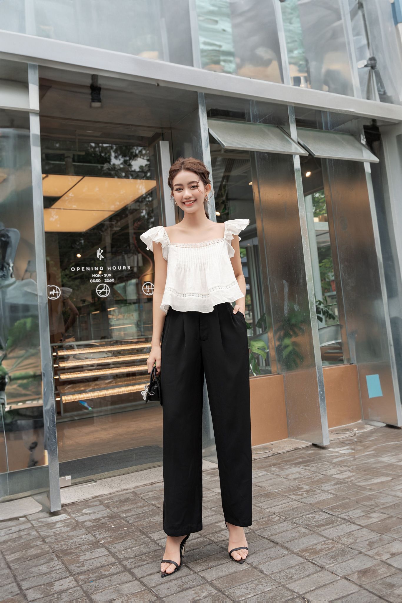 Olv - quần straight leg pants in black
