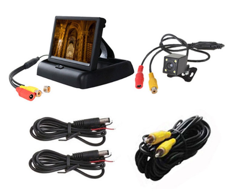 Bộ màn hình gấp lcd 4.3 và camera lùi 4 led siêu nét cho ô tô bsj-4062