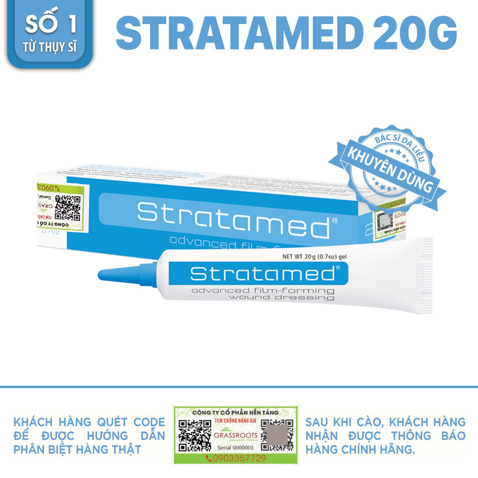 (HCM) Gel làm mờ và cải thiện sẹo Stratamed 20g - Stratpharma Thụy Sĩ