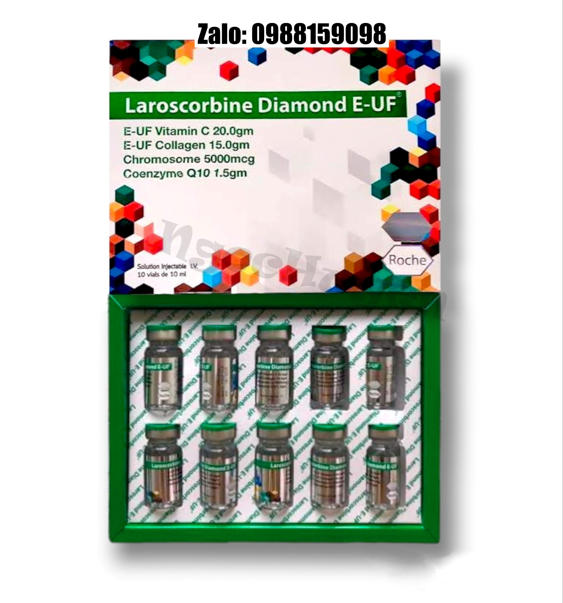 Làm trắng da collagen laroscorbine diamond e-uf 1 hộp 10 ống - mix truyền trắng, trắng da