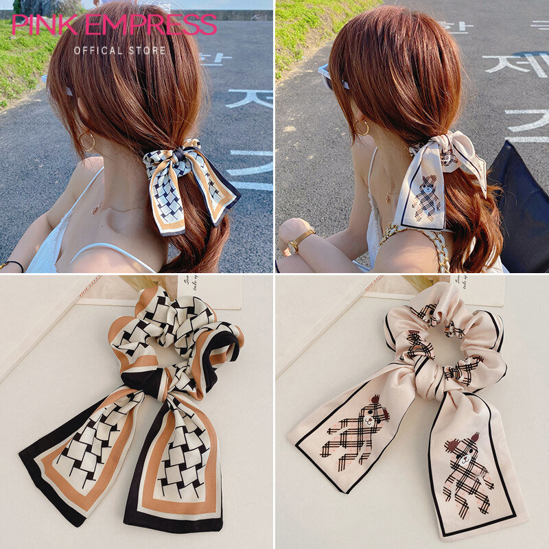 PINK EMPRESS Dây buộc tóc khăn lụa thắt nơ hình gấu cho nữ