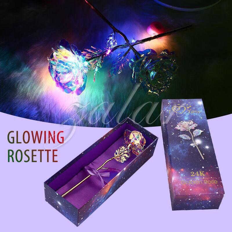 Quà tặng valentine hoa hồng mạ vàng 24k phát sáng 7 màu không đế chữ love mẫu mới 2020