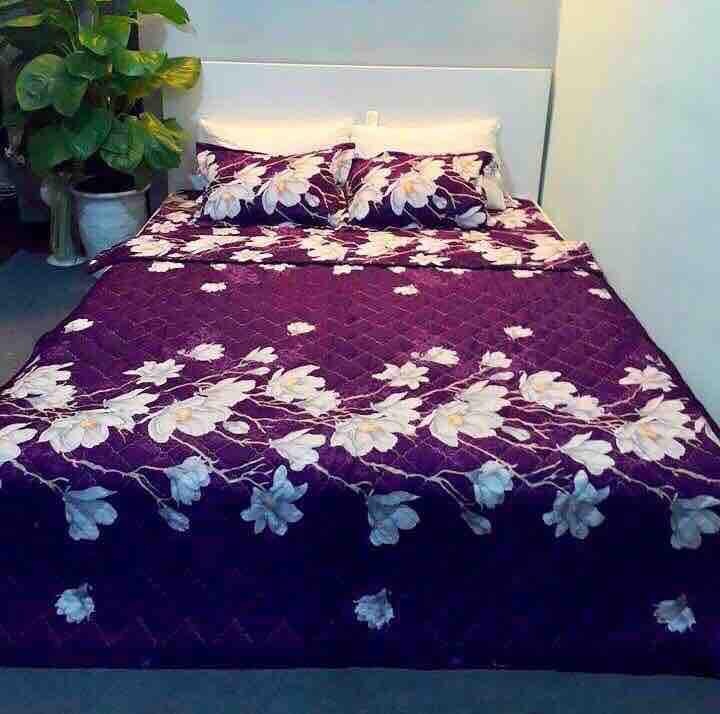 Bộ chăn ga gối cotton poly - hình hoa lan tím tiệm nhà cá