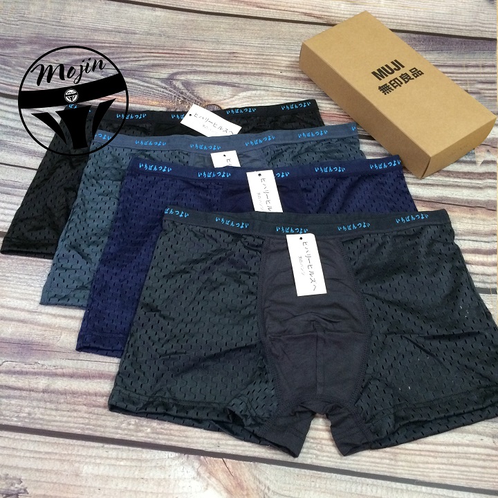 Quần sịp xì đùi boxer Nam, Hộp 4 quần lót nam M.U.JI xuất nhật, quần sịp đùi cao cấp, quần lót nam, quần sịp nam thông hơi thoáng khí