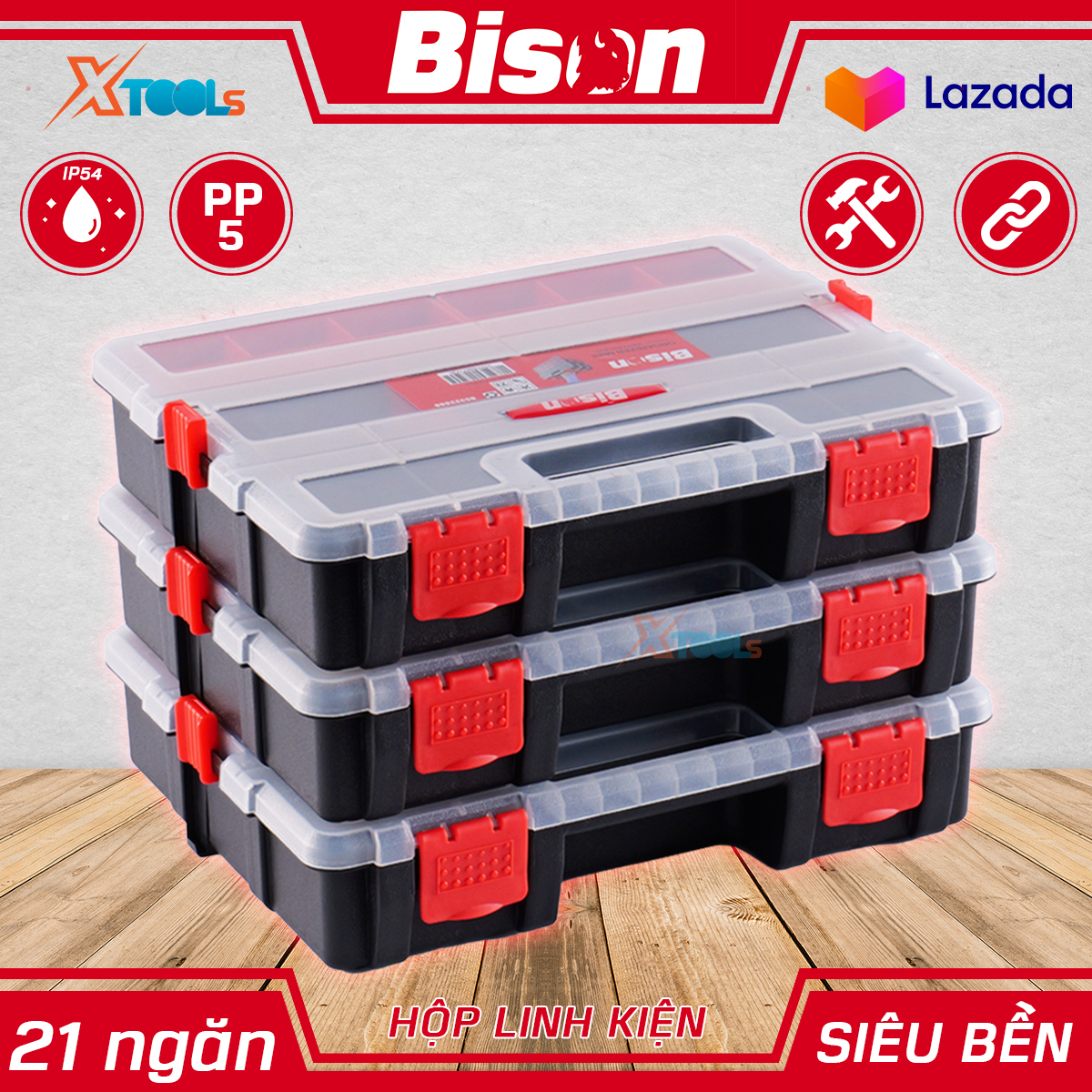 Hộp đựng linh kiện đa năng BISON chất liệu nhựa PP chống va đập vách ngăn tháo rời có thể ghép nối nhiều hộp hộp nhựa đựng dụng cụ đồ nghề