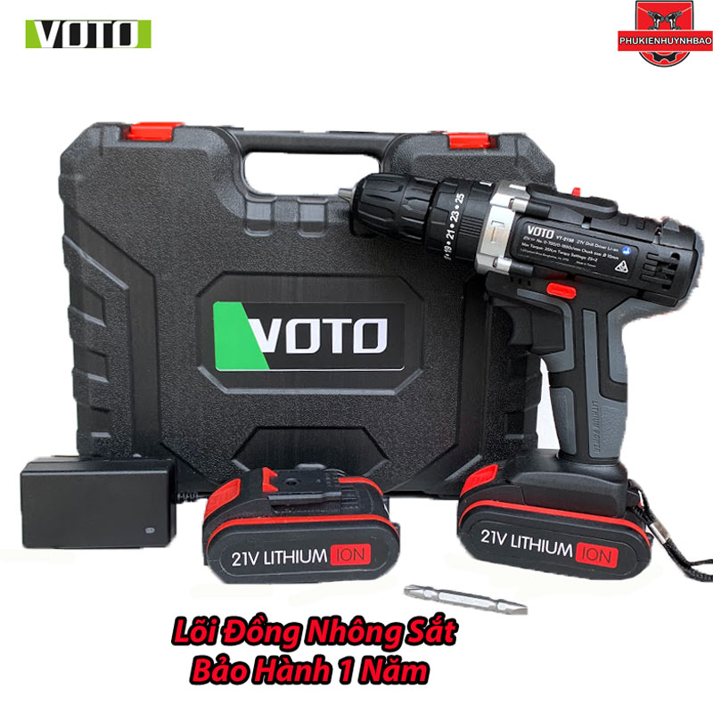 Máy Khoan Pin 21V VOTO 3 Chức Năng Có Búa Chân Pin 18mm,2 Pin,Hộp Nhựa,Bảo Hành 1 Năm - Sản phẩm mới 100%, sử dụng Nhông kim loại + Motor cuộn dây đồng bền bỉ, chất lượng tốt