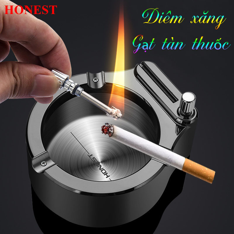 Gạt tàn thuốc là kiêm bật lửa Honest diêm xăng vĩnh cửu chính hãng cao cấp