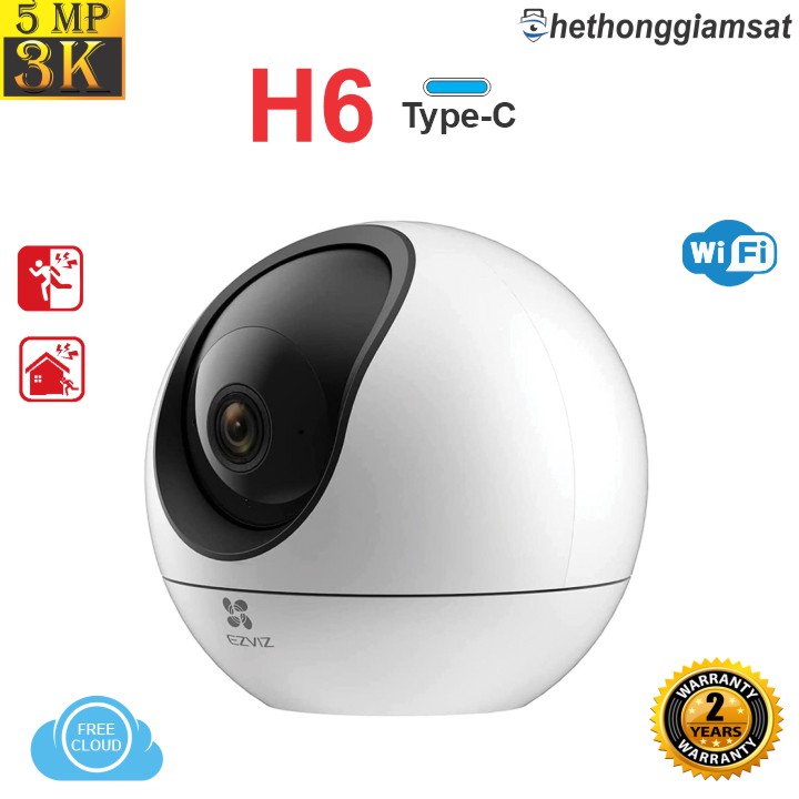 Camera Wifi EZVIZ H6 5MP 3K AI, Xoay 360 độ (Trong Nhà Vip Pro), Đàm Thoại 2 Chiều - Chính Hãng, Bảo Hành 24 Tháng