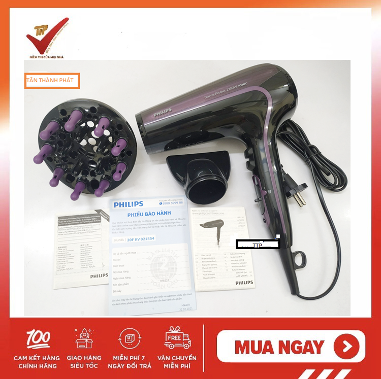 Máy sấy tóc Philips cầm tay HP8233/00 2200W - Hàng phân phối chính hãng, chế độ sấy nhanh Turbo Boost, 6 tốc độ sấy