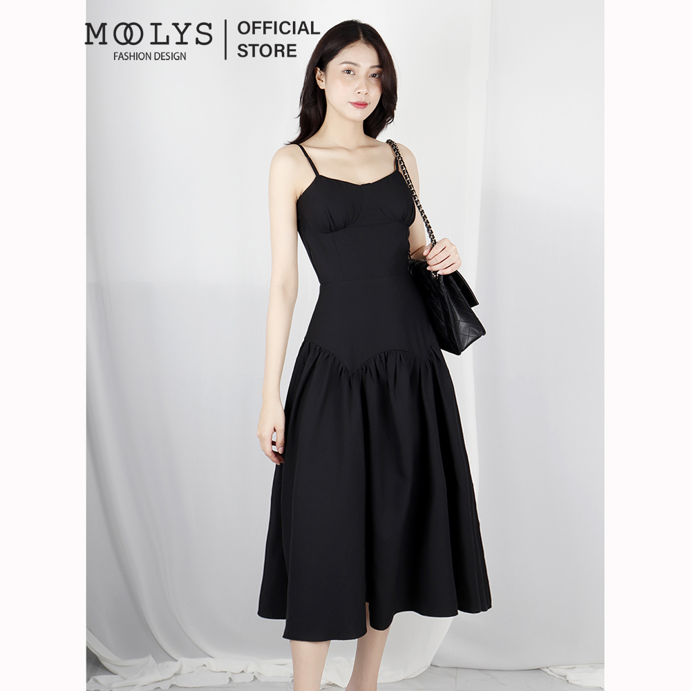 Đầm dự tiệc hai dây midi sang chảnh Moolys MD016