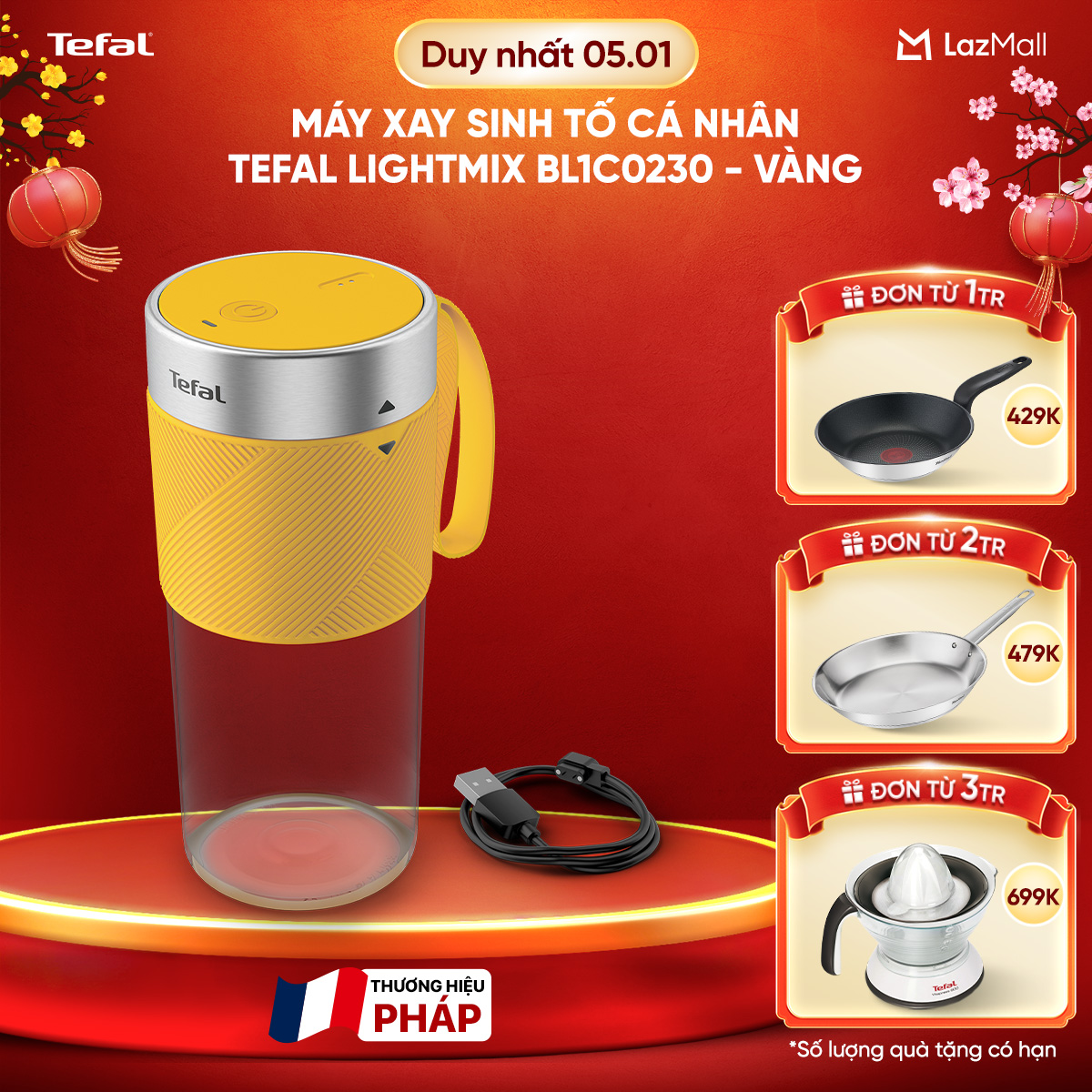   DEAL RẺ CHẠM SÀN MUA LÀ CÓ QUÀ  SỐ LƯỢNG CÓ HẠN  Máy xay sinh tố cá nhân Tefal LightMix BL1C0230 - Vàng 