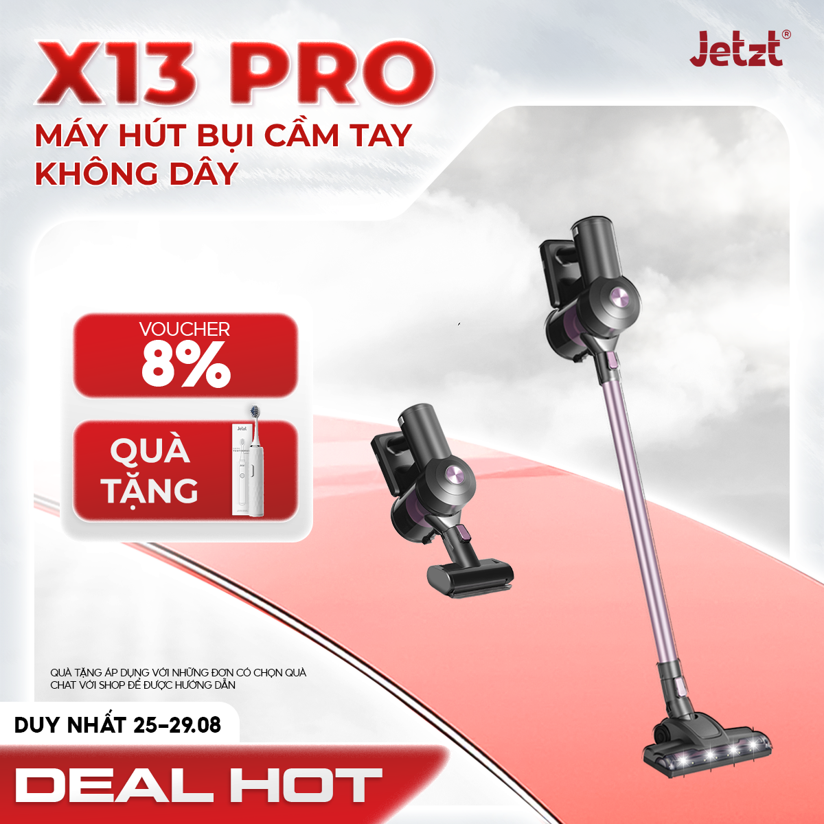 Máy hút bụi cầm tay đa năng tặng kèm đầu hút giường nệm JETZT X13 PRO