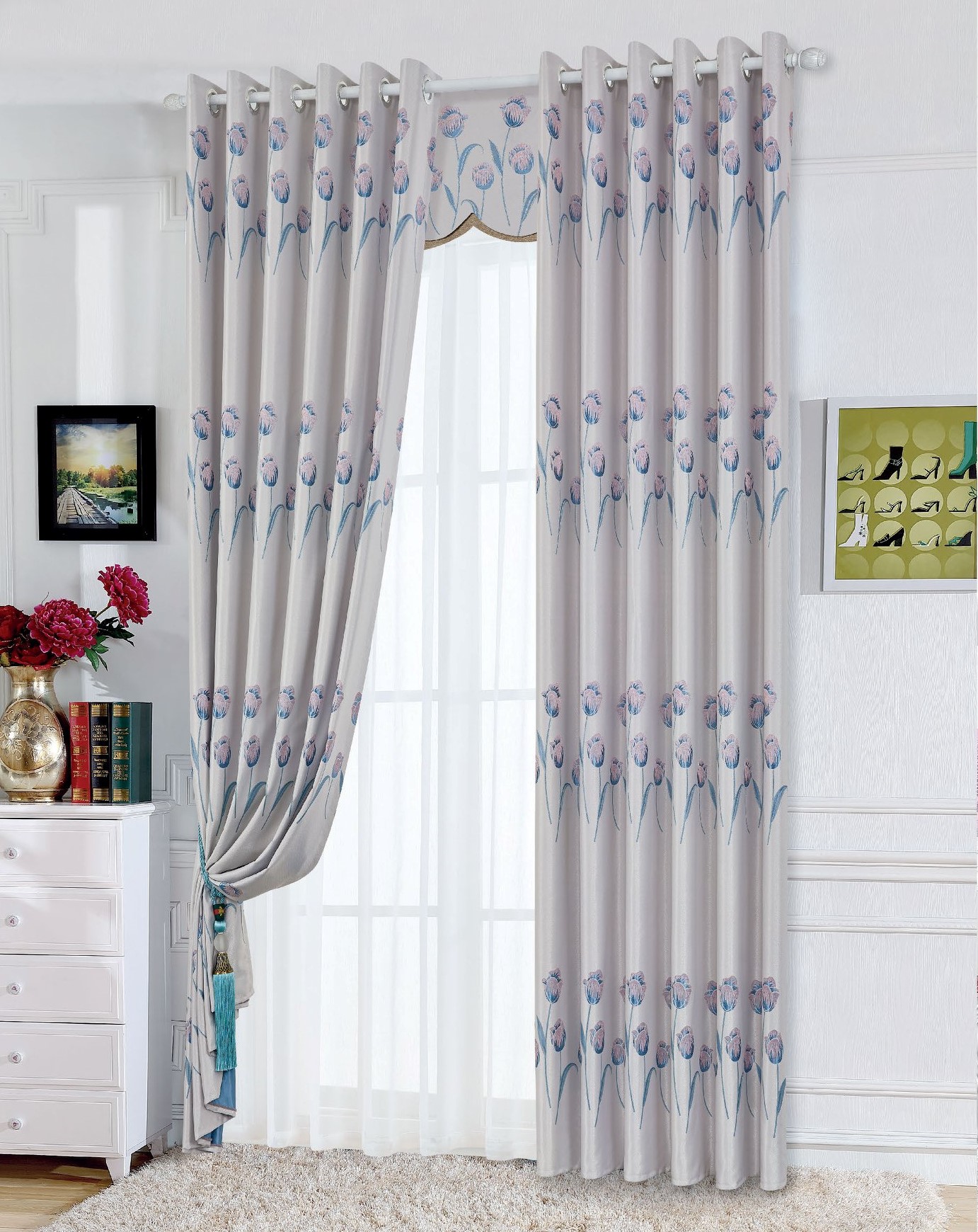 (Có video sản phẩm) Rèm cửa sổ, cửa phòng ngủ, cửa đi chống nắng vải gấm 2 mặt, cao cấp, họa tiết hoa dệt TNS-020,022,023