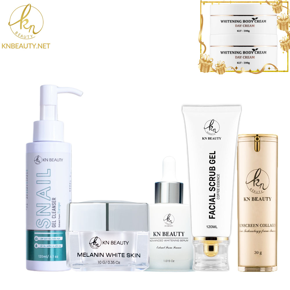 Bộ dưỡng da ngừa nám 5 sản phẩm kn beauty gồm: kem face + serum + srm + gel ttbc + kem chống nắng