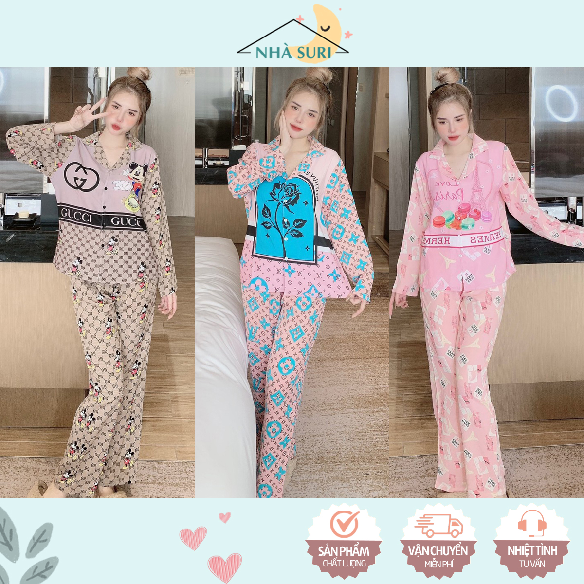 Bộ đồ ngủ pizama nữ mặc nhà lụa mango mềm mịn thiết kế 3D cao cấp tay dài/tay ngắn quần dài chất vải mịn thoải mái
