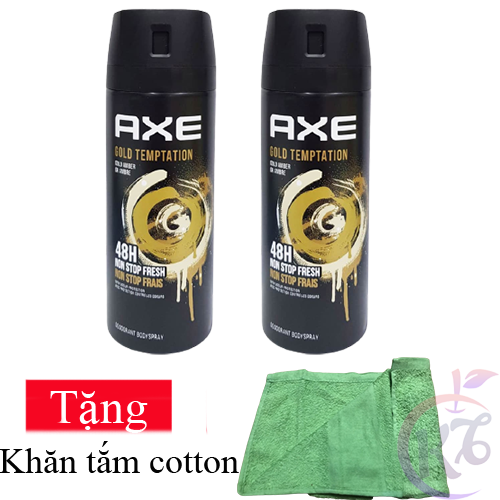 Combo 2 chai Xịt khử mùi AXE Gold Temptation chai 135ml Tặng 1 khăn lông