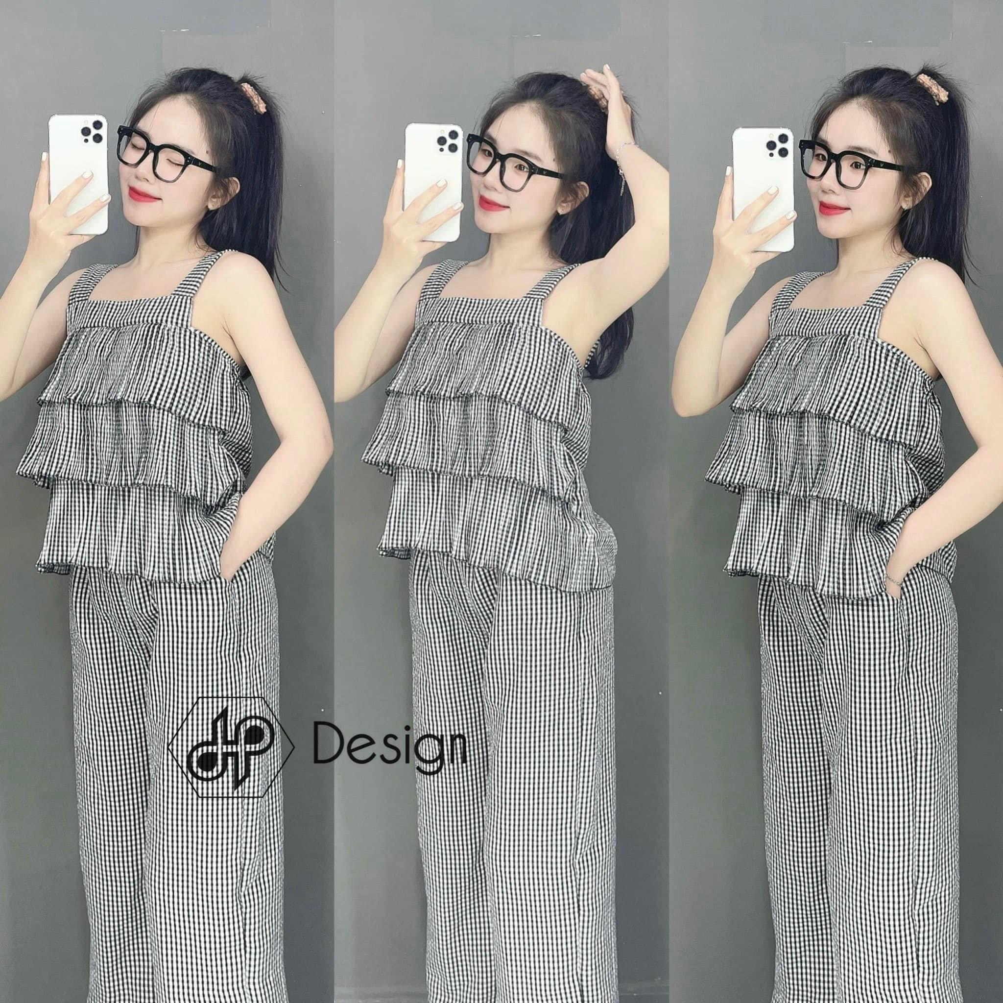 Set dập ly caro đen áo tầng 2 dây