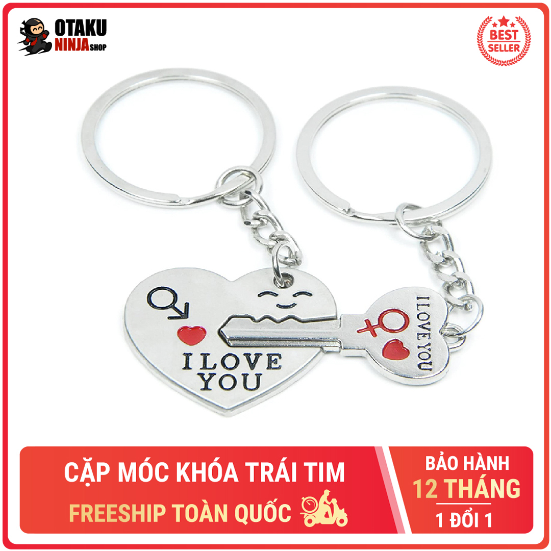 Cặp móc khóa trái tim và chìa khóa trái tim bản kết nối dành cho các cặp tình nhân cực dễ thương Otaku Ninja Shop