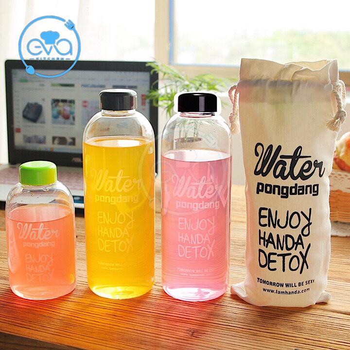 [HCM]Bình Đựng Nước Thuỷ Tinh Detox 1000 Ml Kèm Túi Vải Đựng
