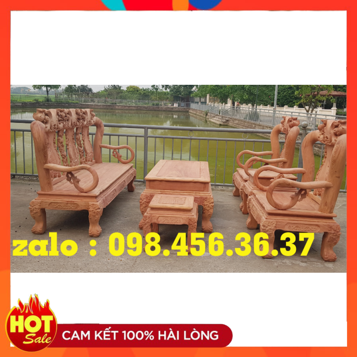 Bộ bàn ghế gỗ - bộ quốc đào cột 12 hương đá