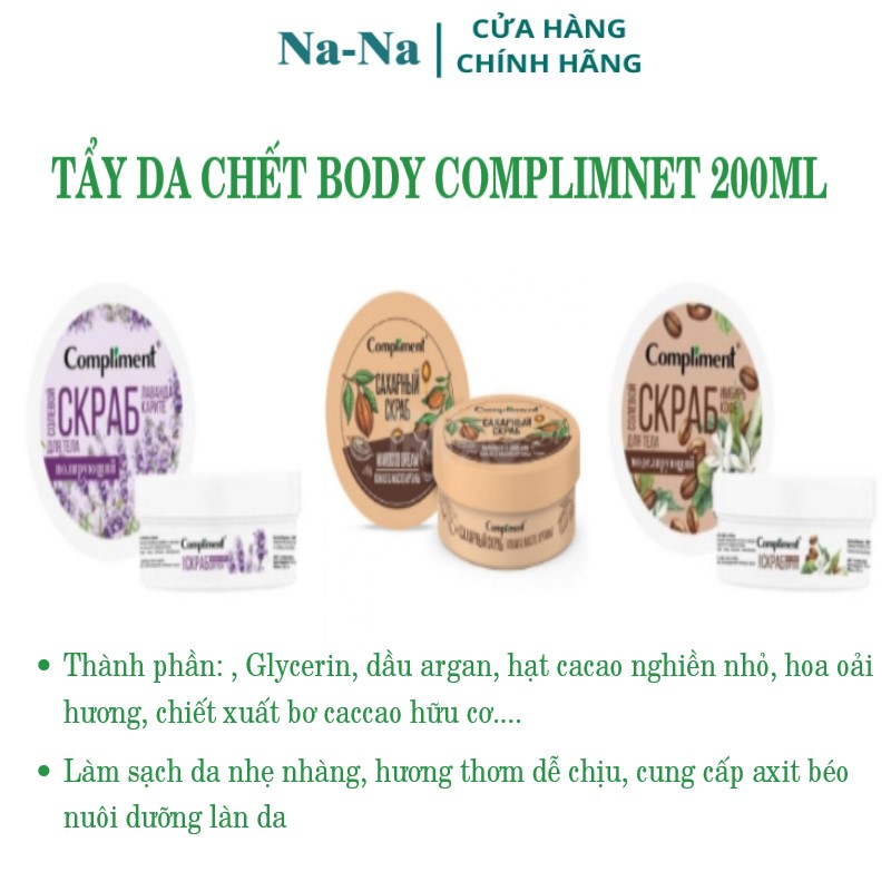 Tẩy da chết body làm sạch cơ thể Compliment 200ml, giúp giảm mụn lưng, hương thơm tự nhiên thư giãn