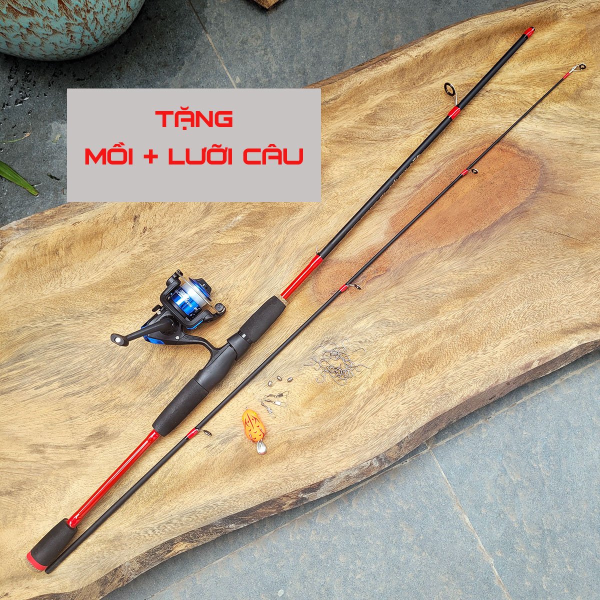 Bộ cần câu máy cần câu Rise spin + máy câu 200 cuốn sẵn cước + phụ kiện câu cá