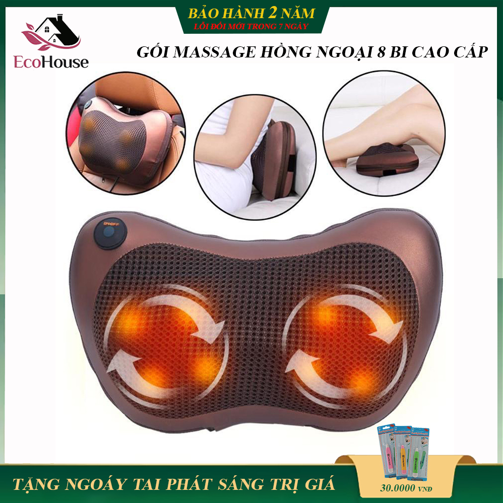 Gối massage hồng ngoại 8 bi cao cấp, giúp thư giãn trị liệu hiệu quả, bảo hành 12 tháng, lỗi 1 đổi 1 trong 7 ngày đầu